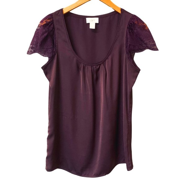Ann Taylor LOFT Women Purple Lace Short Sleeves Simple and Stylish Top Size S - Picture 4 of 4